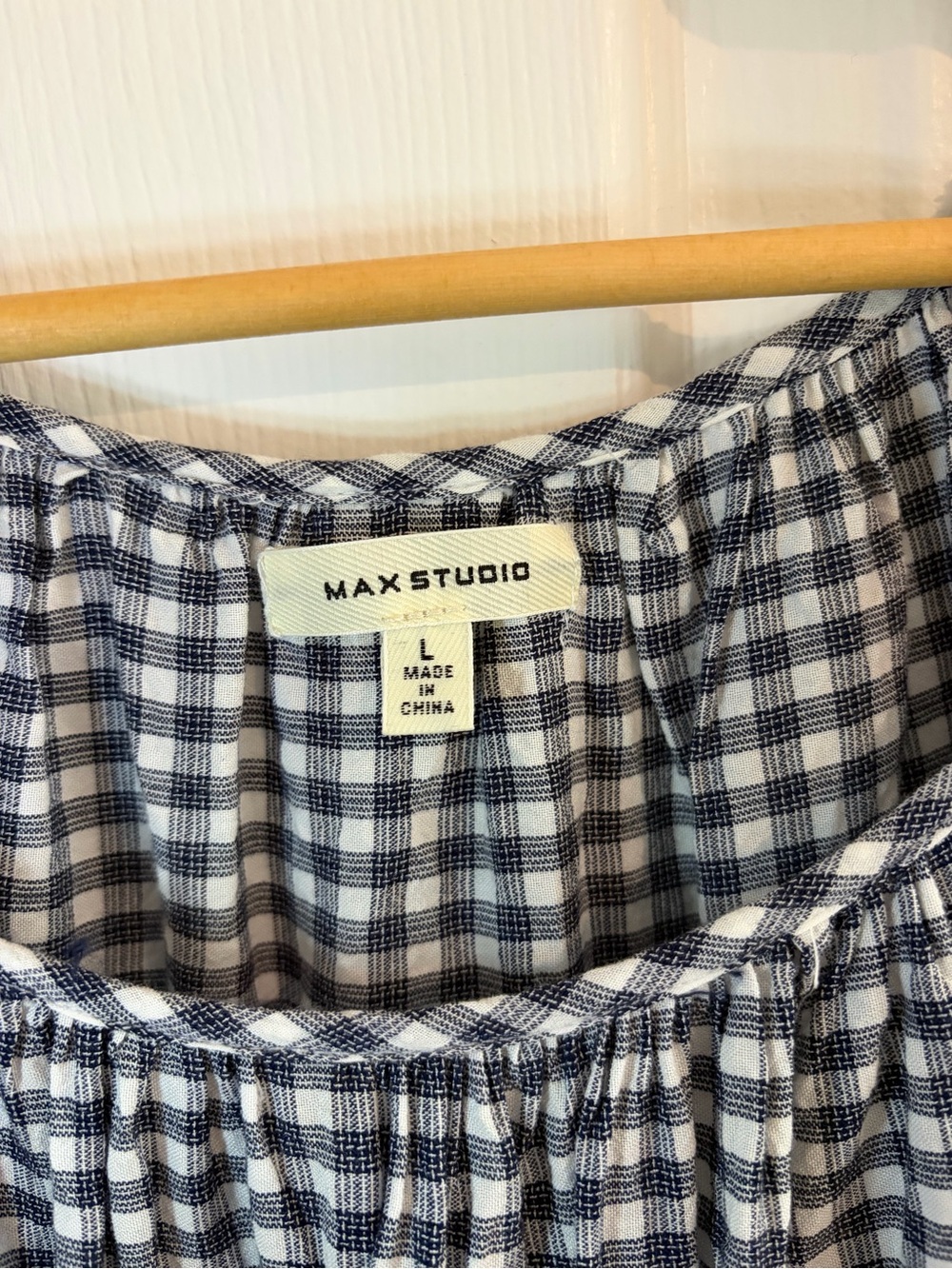 Max Studio Navy and White Gingham Long Sleeve Drop Waist Dress - Size L - Picture 3 of 9